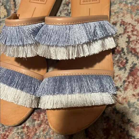 Dolce Vita Blue and Cream Fringe Sandals - Picture 3 of 4